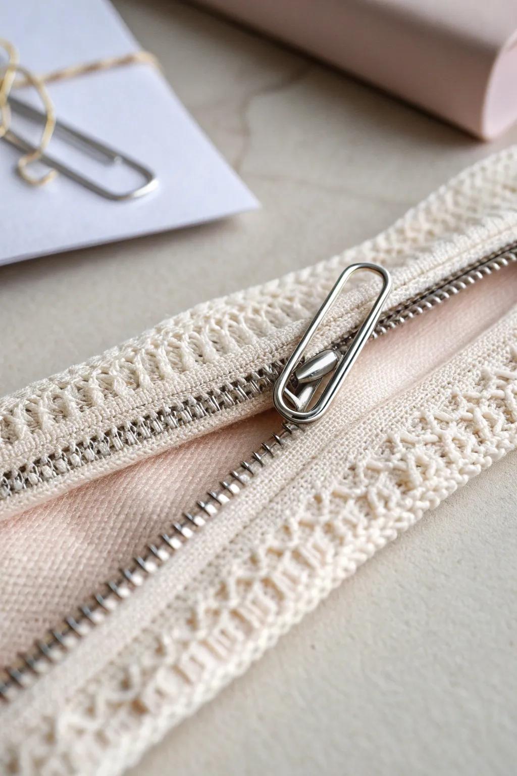 A simple paper clip: your stylish solution to zipper woes.