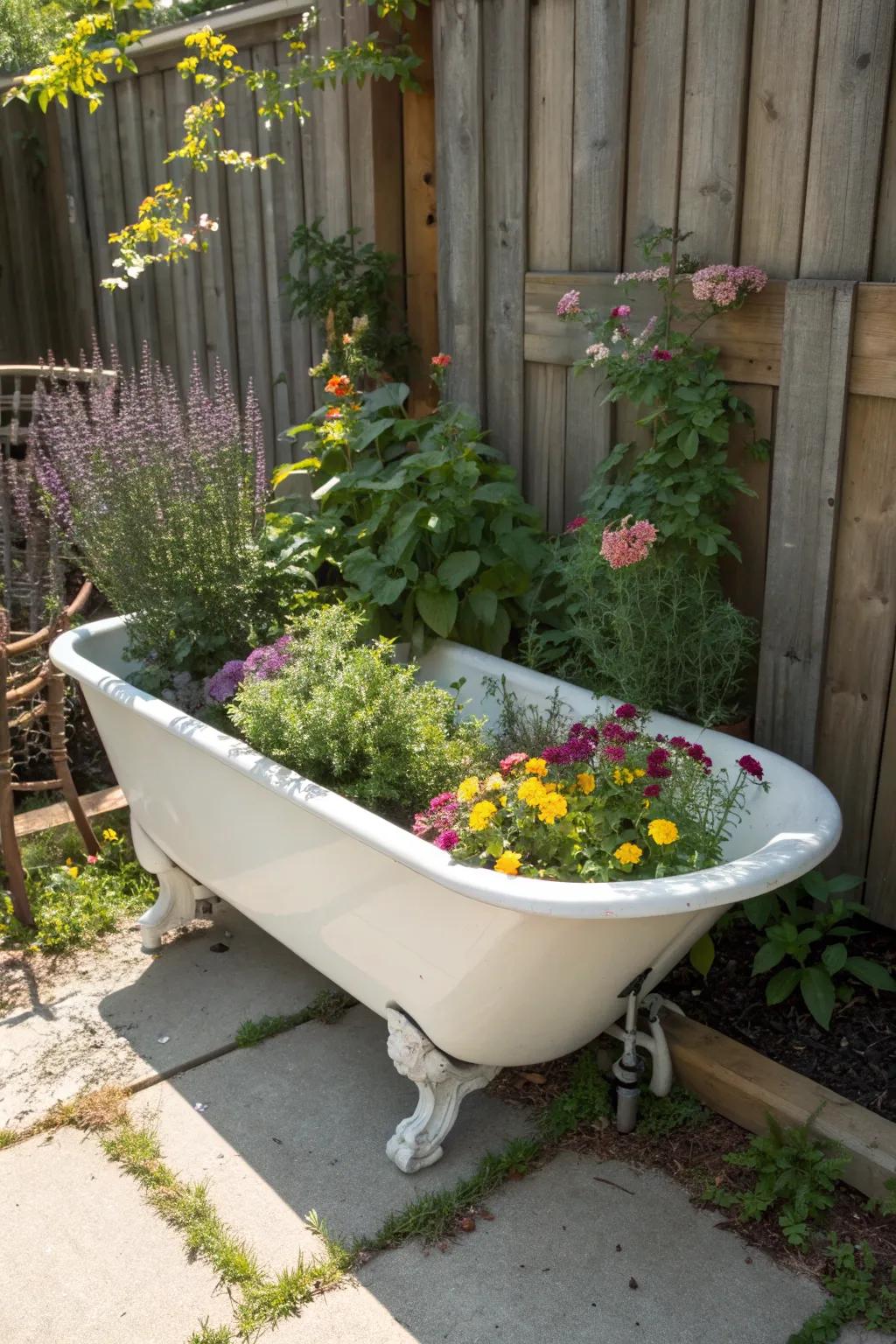 Craft your own backyard paradise with a vintage bathtub garden planter.