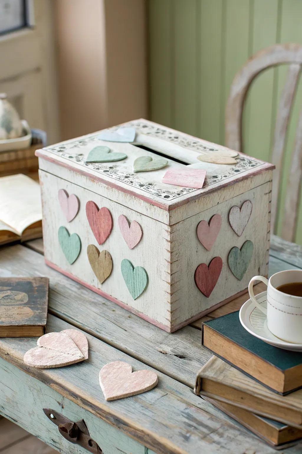 A rustic wooden box, perfect for storing Valentine's treasures with a touch of vintage charm.