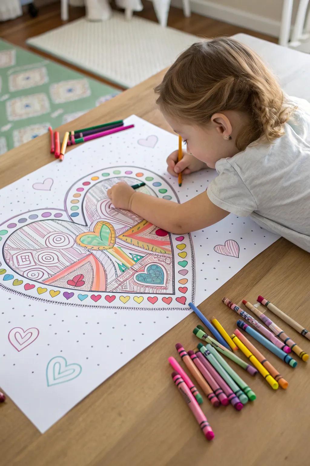 A heart-shaped coloring poster makes for hours of creative fun.