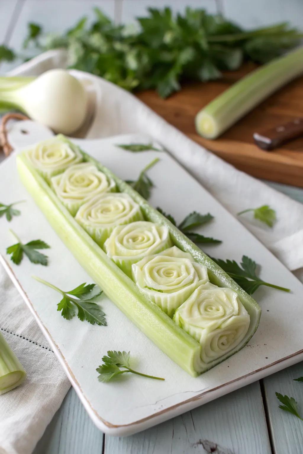 Transform your kitchen scraps into art with celery rose printing!