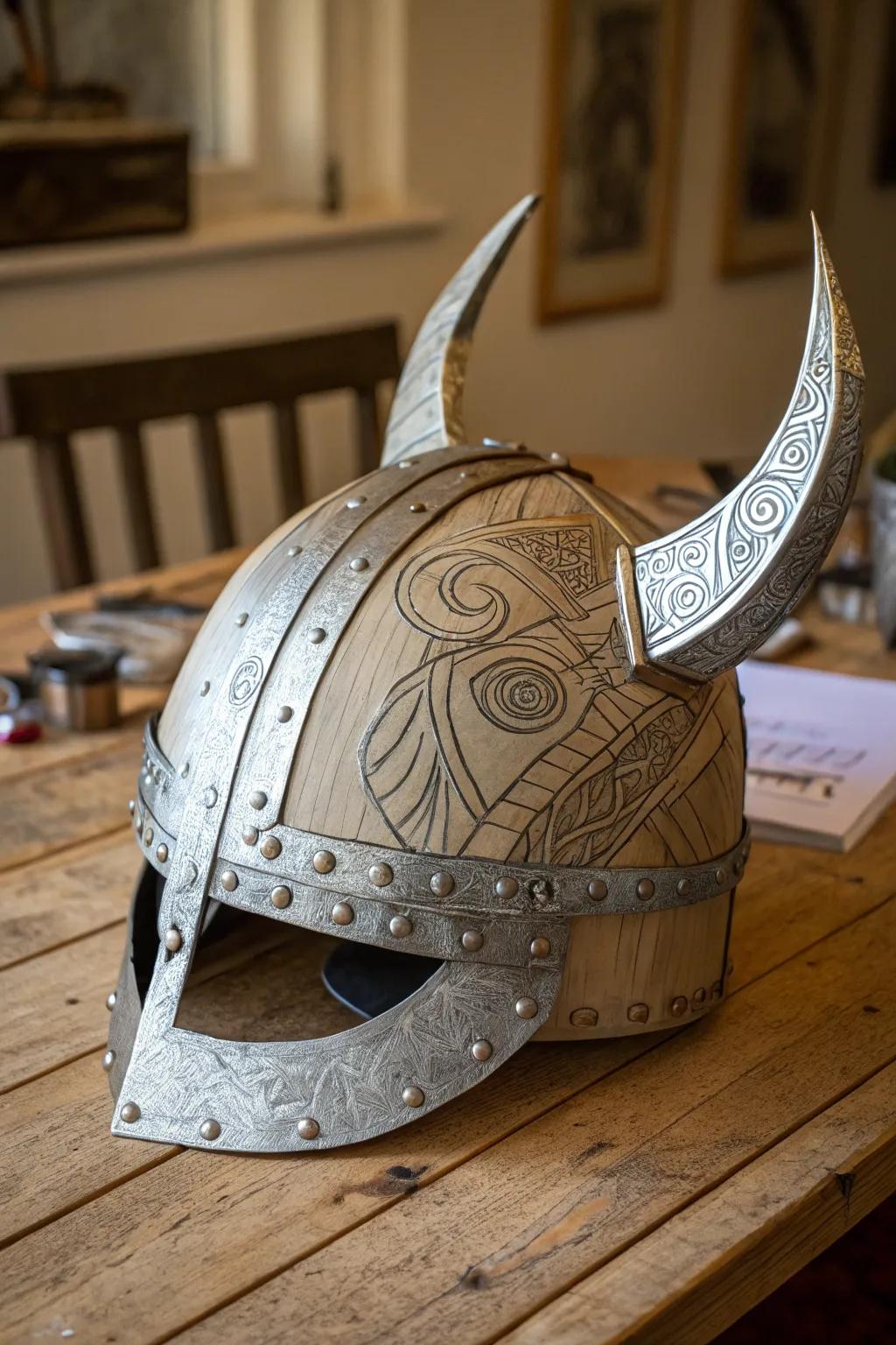 Unleash your inner Norse warrior with this handcrafted cardboard Viking helmet.