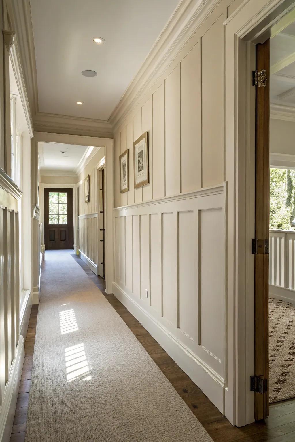 Traditional hallway featuring classic board-and-batten wall millwork.