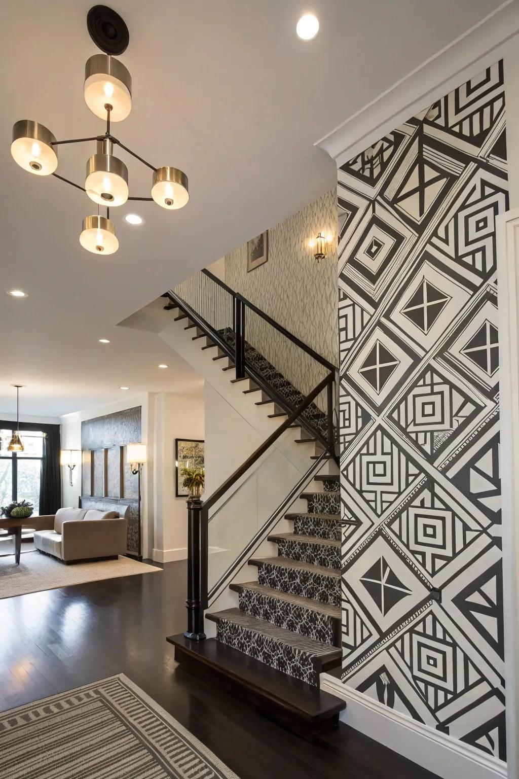 Geometric patterns bring a modern flair to staircases.