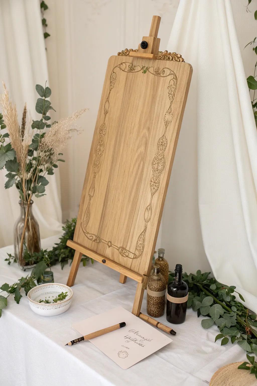Capture timeless memories on this exquisitely crafted wooden guest board, a perfect blend of rustic charm and elegant simplicity.
