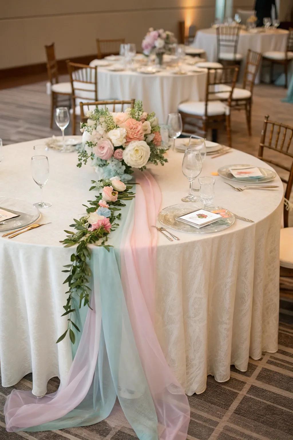 Gauze table runners add a touch of elegance and softness to any wedding table.