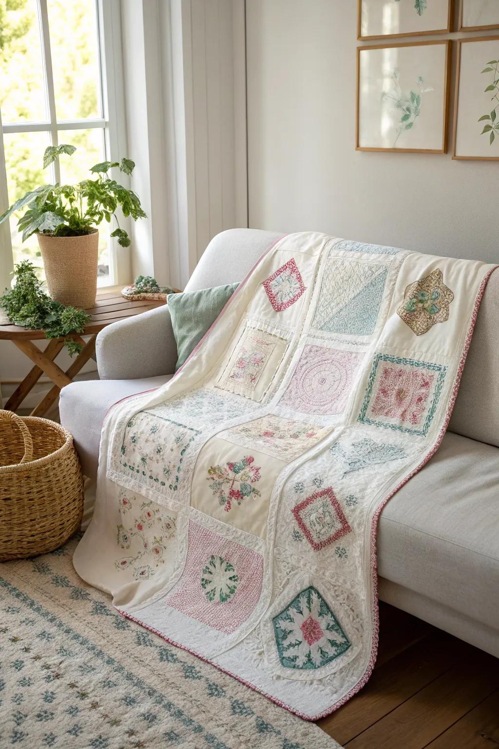 Wrap yourself in nostalgia with a vintage handkerchief quilt—where every stitch tells a story.