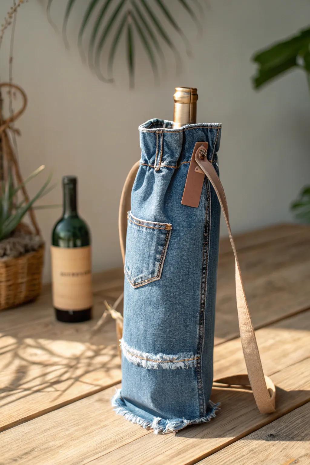Elevate your wine gifting with rustic charm and eco-conscious style 🌿🍷 #UpcycledDenim #WineBag