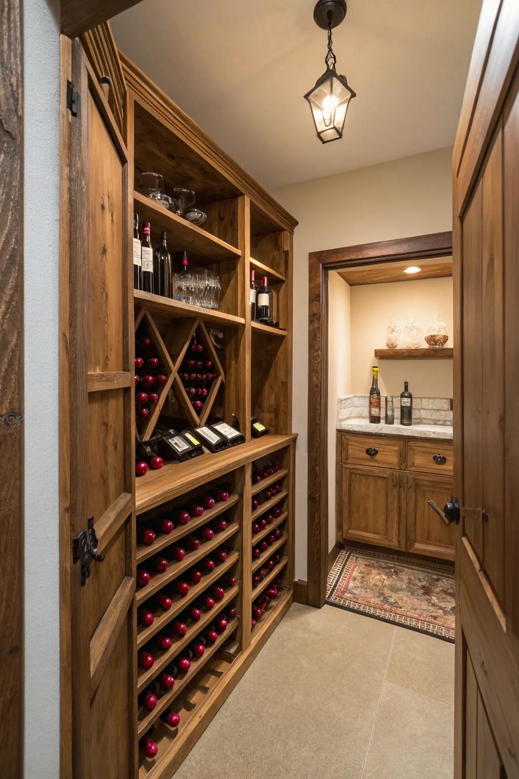 A spare closet beautifully transformed into a wine storage space