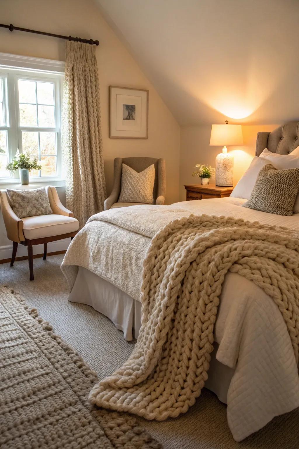 Chunky knit throws add layers of warmth and texture.