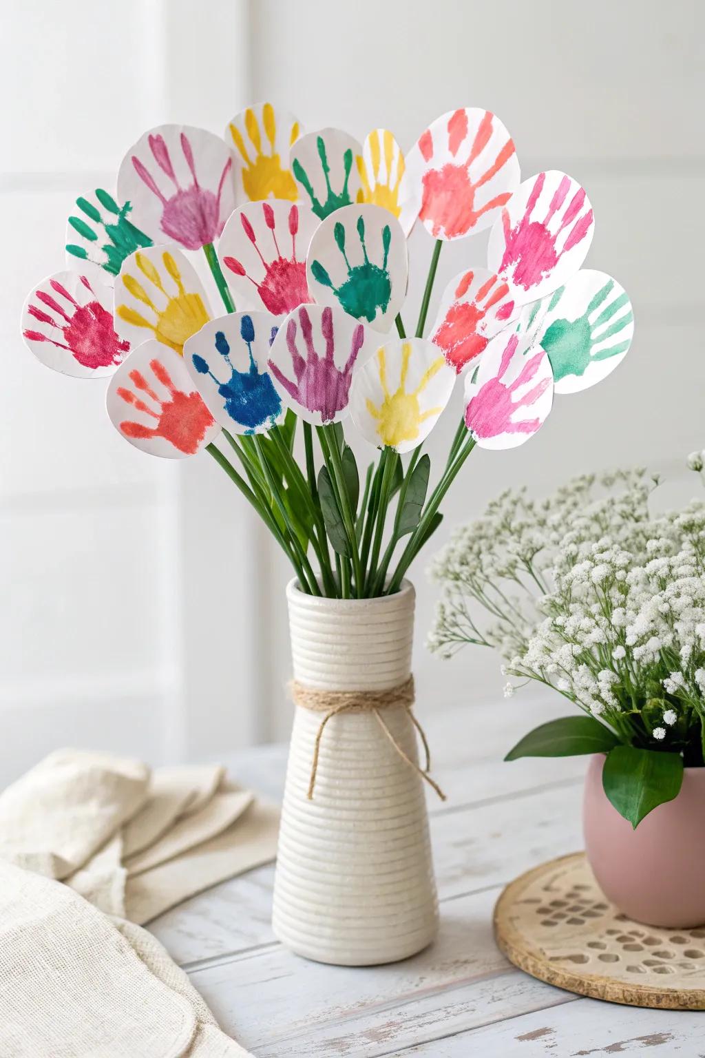 Celebrate Women's Day with a touch of charm and creativity—handprint flower bouquets by little hands.