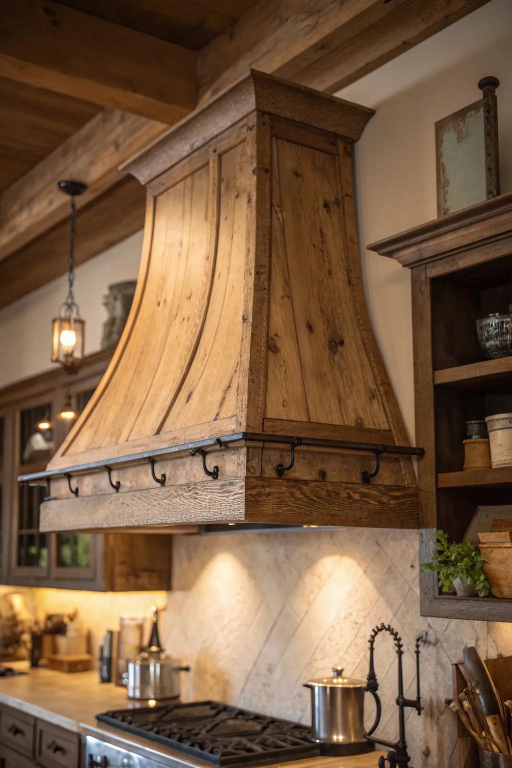 Embrace rustic charm with a distressed wood hood that tells its own story.