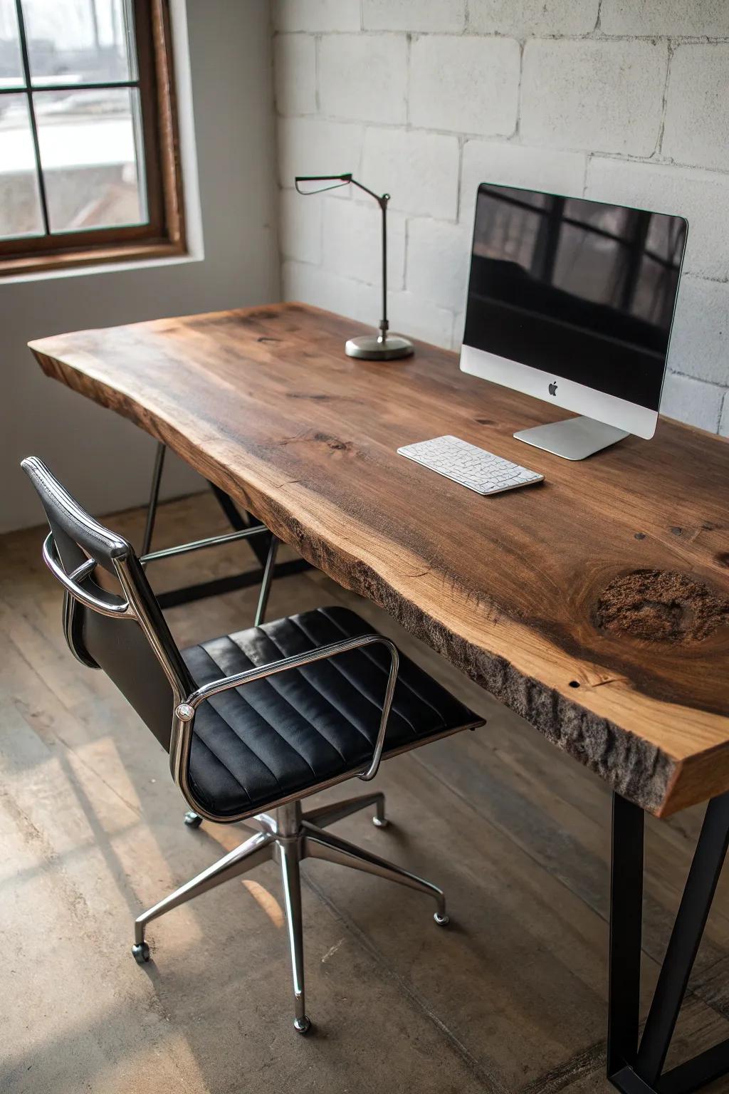 Embrace the elegance of nature with a classic live edge desk that speaks to the art of craftsmanship.