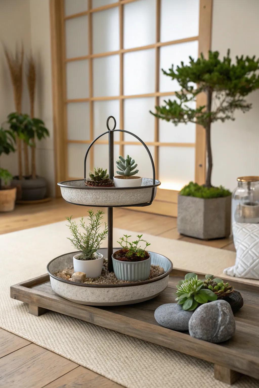 Find peace with a minimalist zen 2-tiered tray.