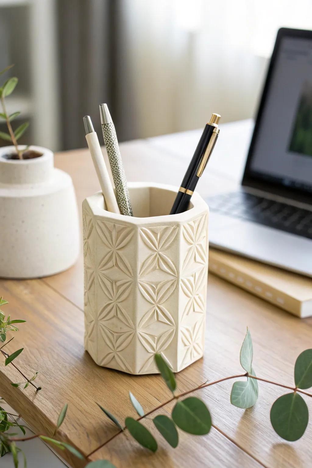 Elevate mom's workspace with a chic, 3D printed pen holder that embodies Scandinavian minimalism and Boho charm.