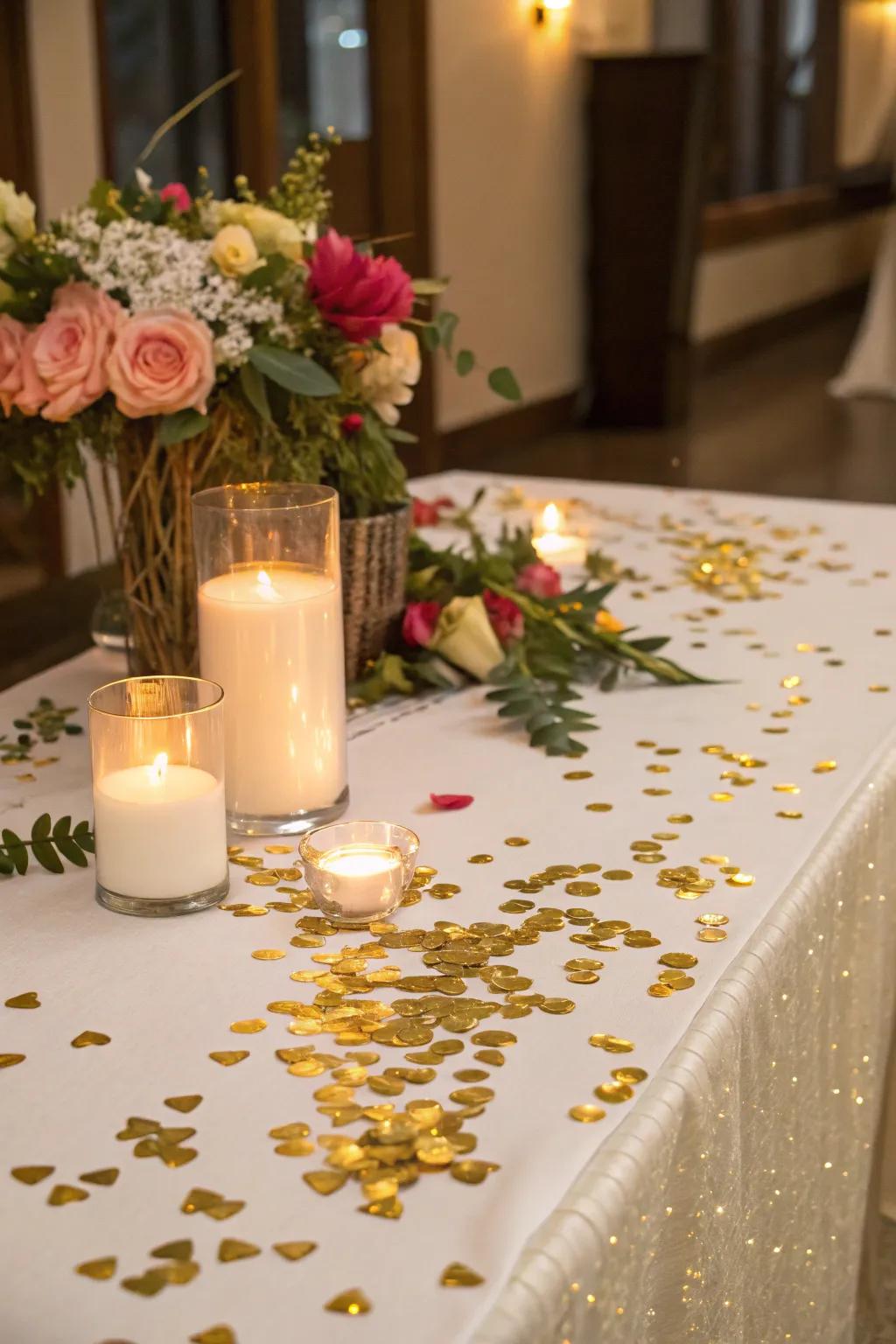 Gold confetti adds a touch of sparkle to the anniversary celebrations.