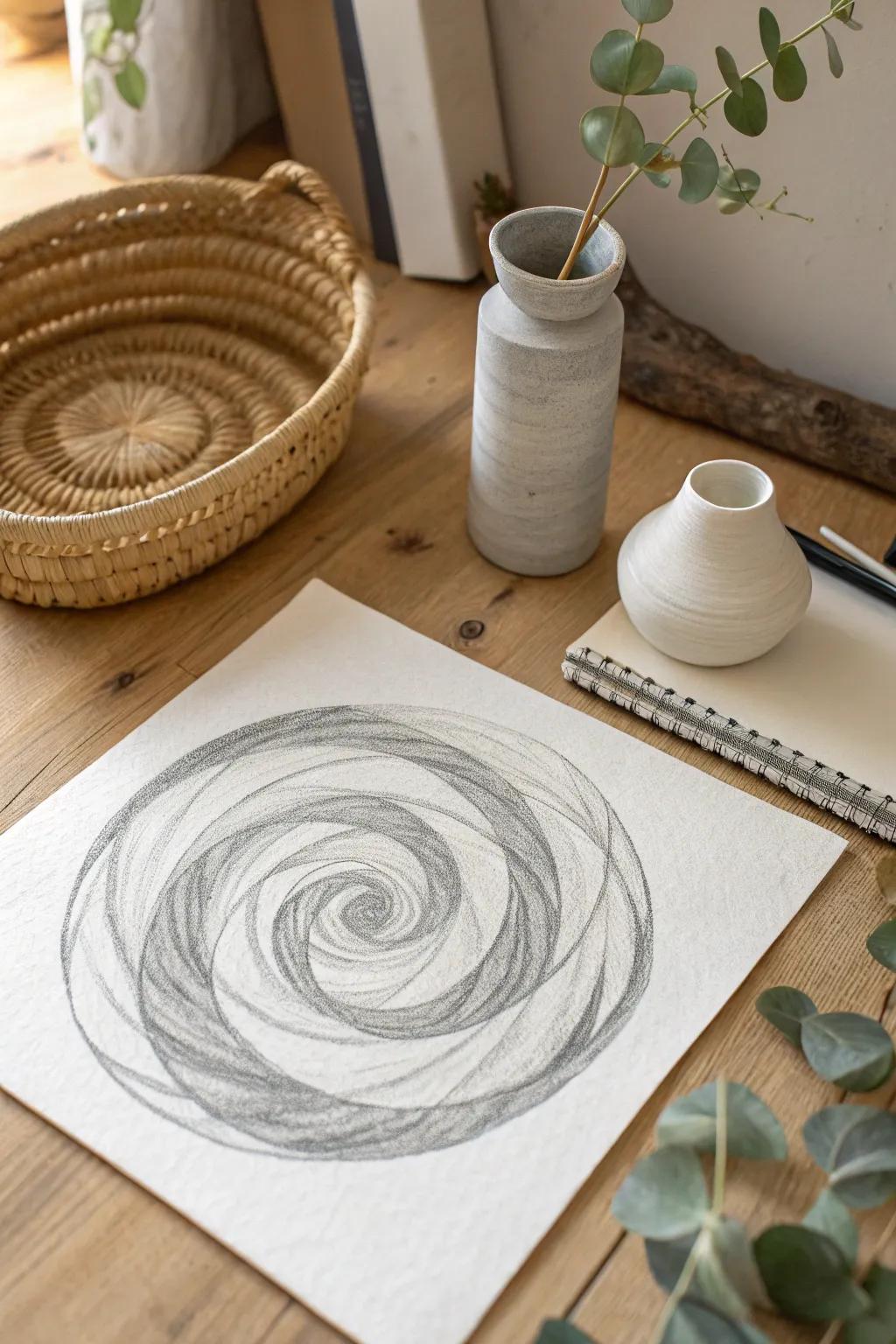 Immerse in the swirling beauty of a vortex drawing—where simplicity meets dynamic artistry.