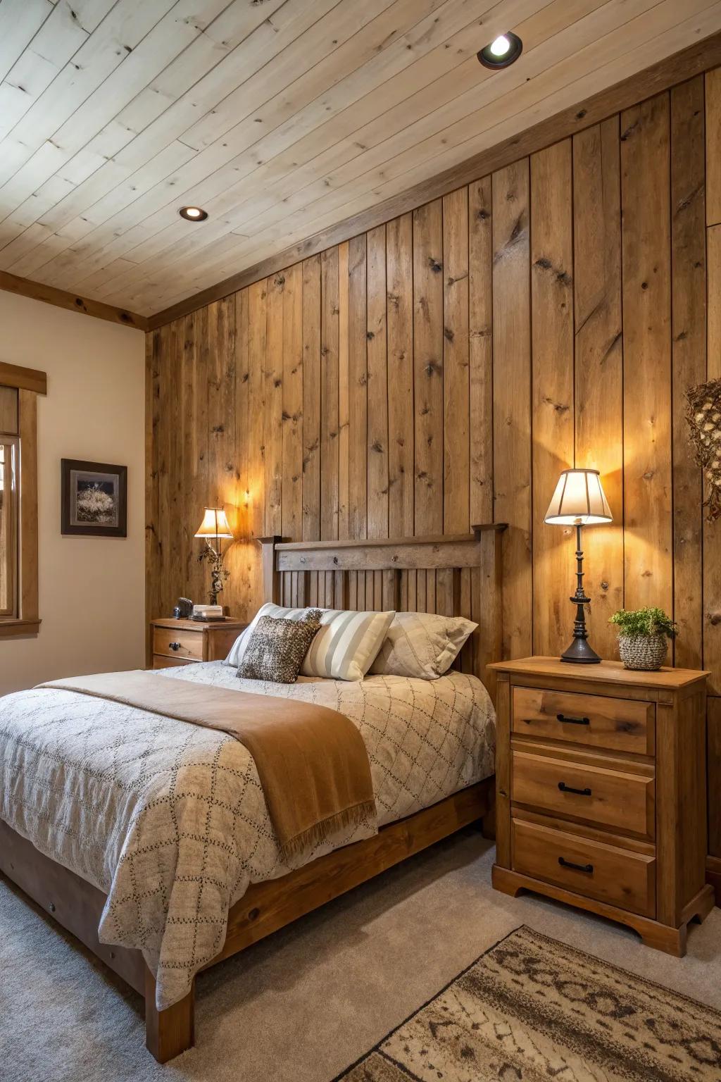 Wood grain wallpaper adds rustic warmth and a touch of nature.