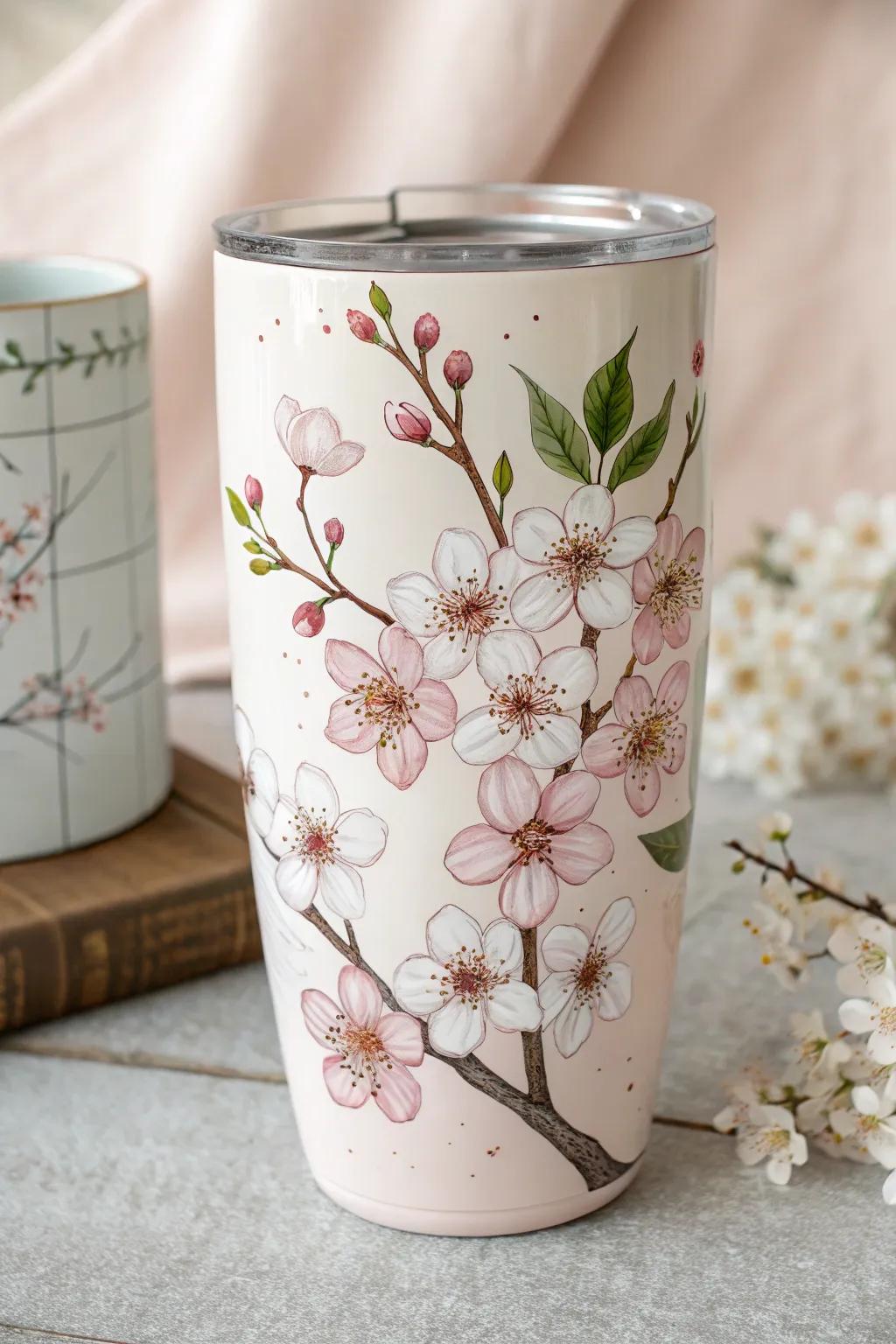 Embrace the beauty of nature with this cherry blossom acrylic tumbler – a perfect blend of minimalist elegance and artistic flair.