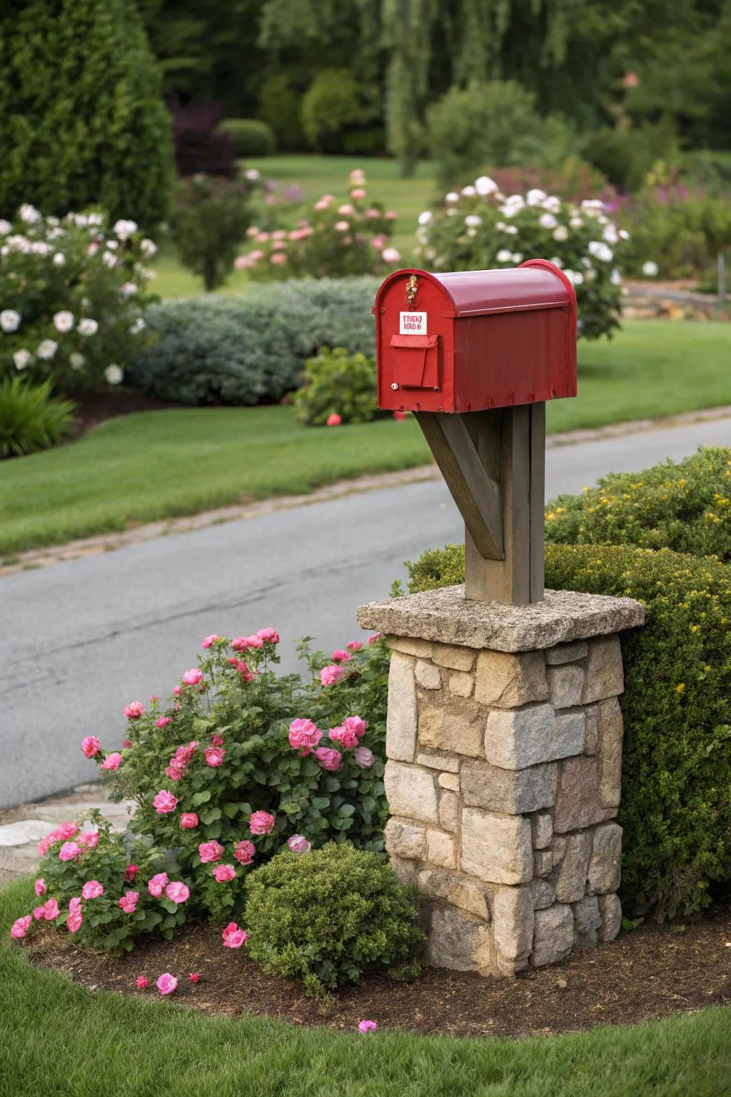 A mailbox elegantly anchored on a natural stone base.