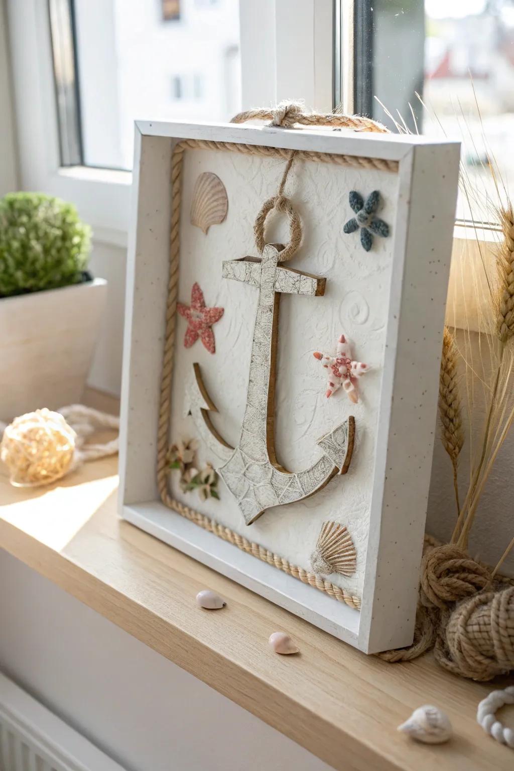 Embrace nautical elegance with this layered anchor shadow box, a perfect blend of simplicity and charm.