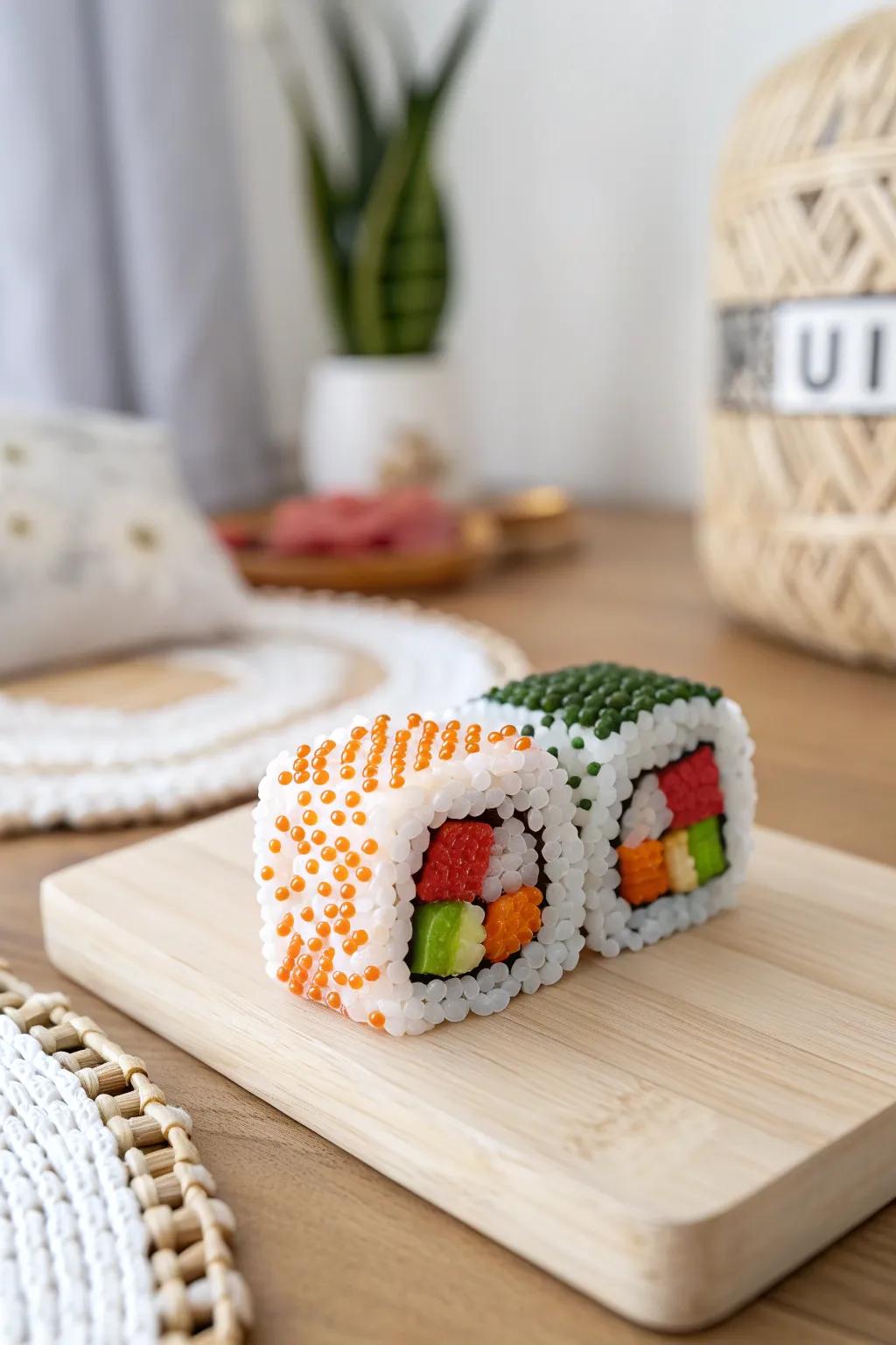 Elevate your space with playful perler bead sushi—where anime meets minimalist charm.