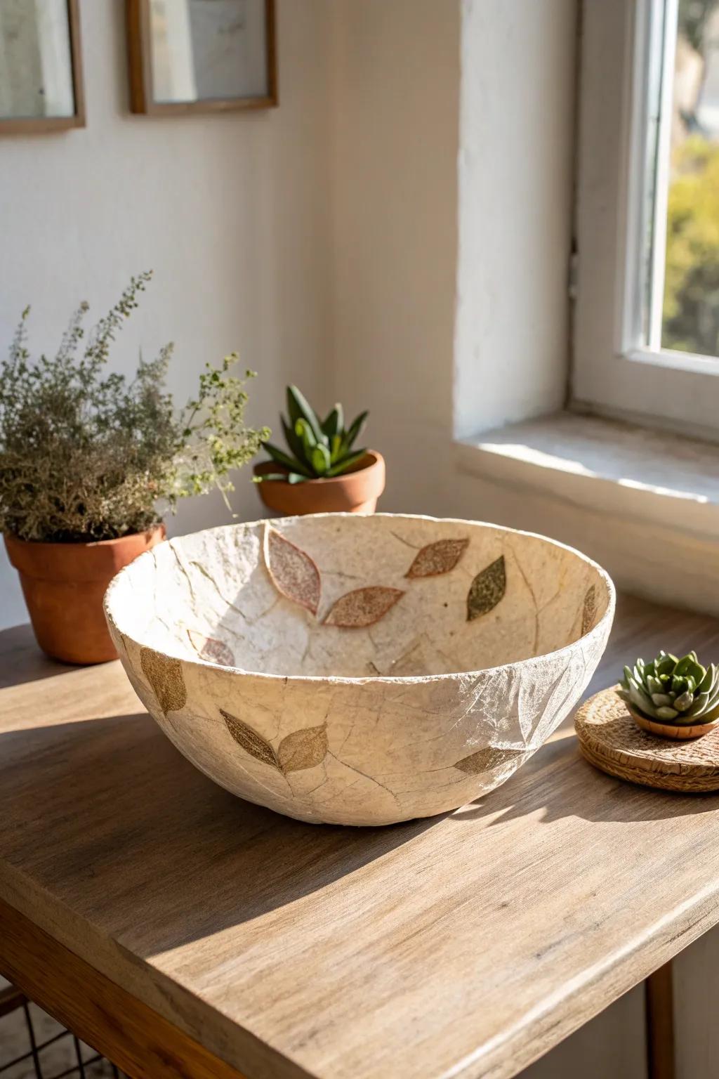 Transform recycled paper into stunning art with this eco-friendly paper mâché bowl. #SustainableCrafting
