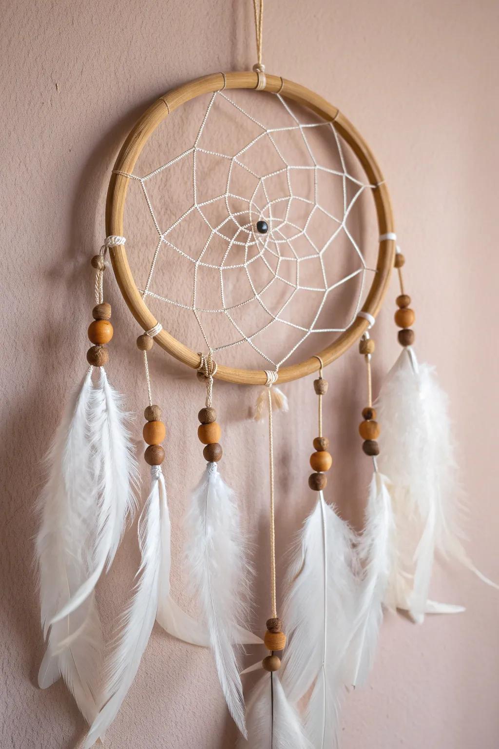 Embrace the tranquility of handcrafted beauty with a minimalist dreamcatcher, perfect for adding a touch of whimsy to your space.