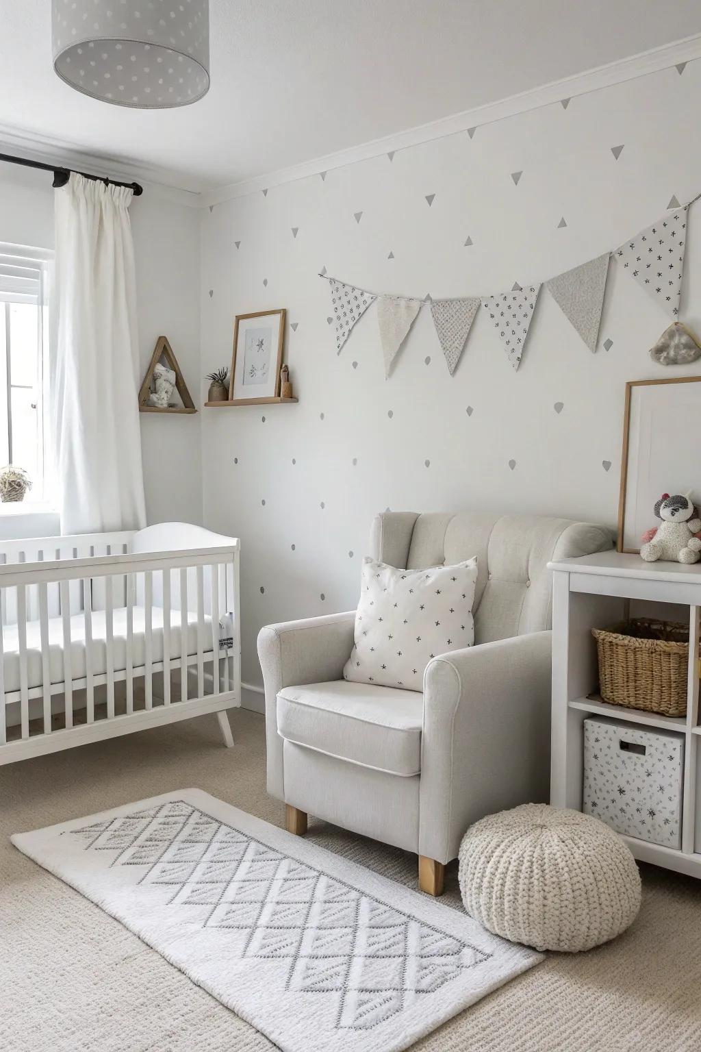 A minimalist nursery with clean lines and a serene atmosphere.