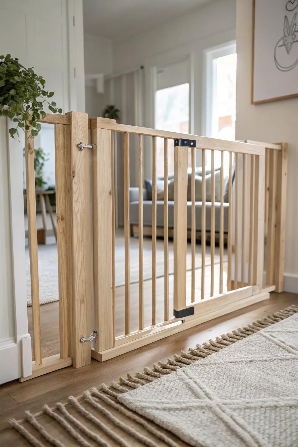 Stylish and versatile: This extendable baby gate blends craftsmanship with minimalist design, perfectly adapting to any home space.