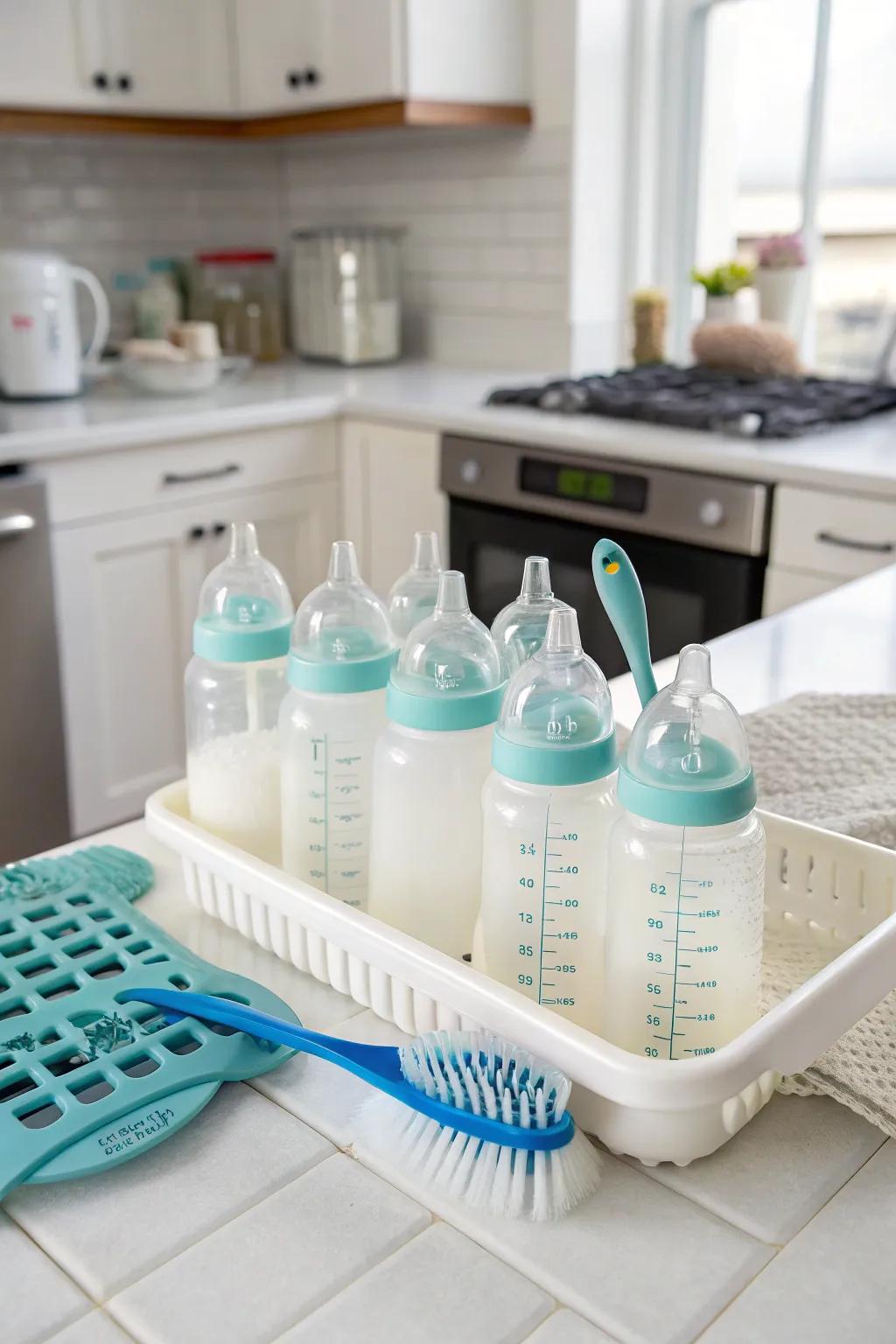 Essential baby bottles ready for feeding time.