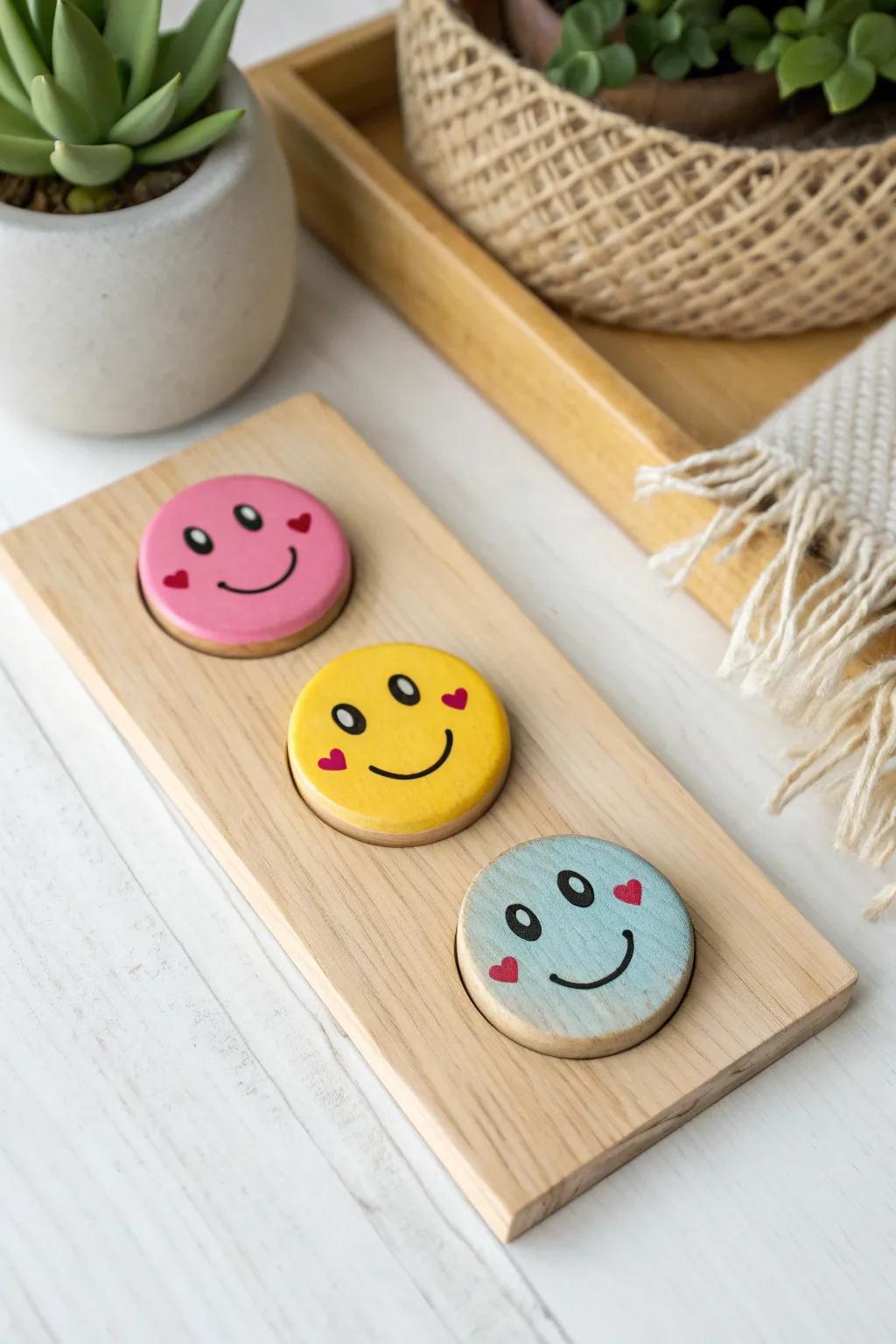 Brighten up your space with charming emoji magnets, where simplicity meets playful design.