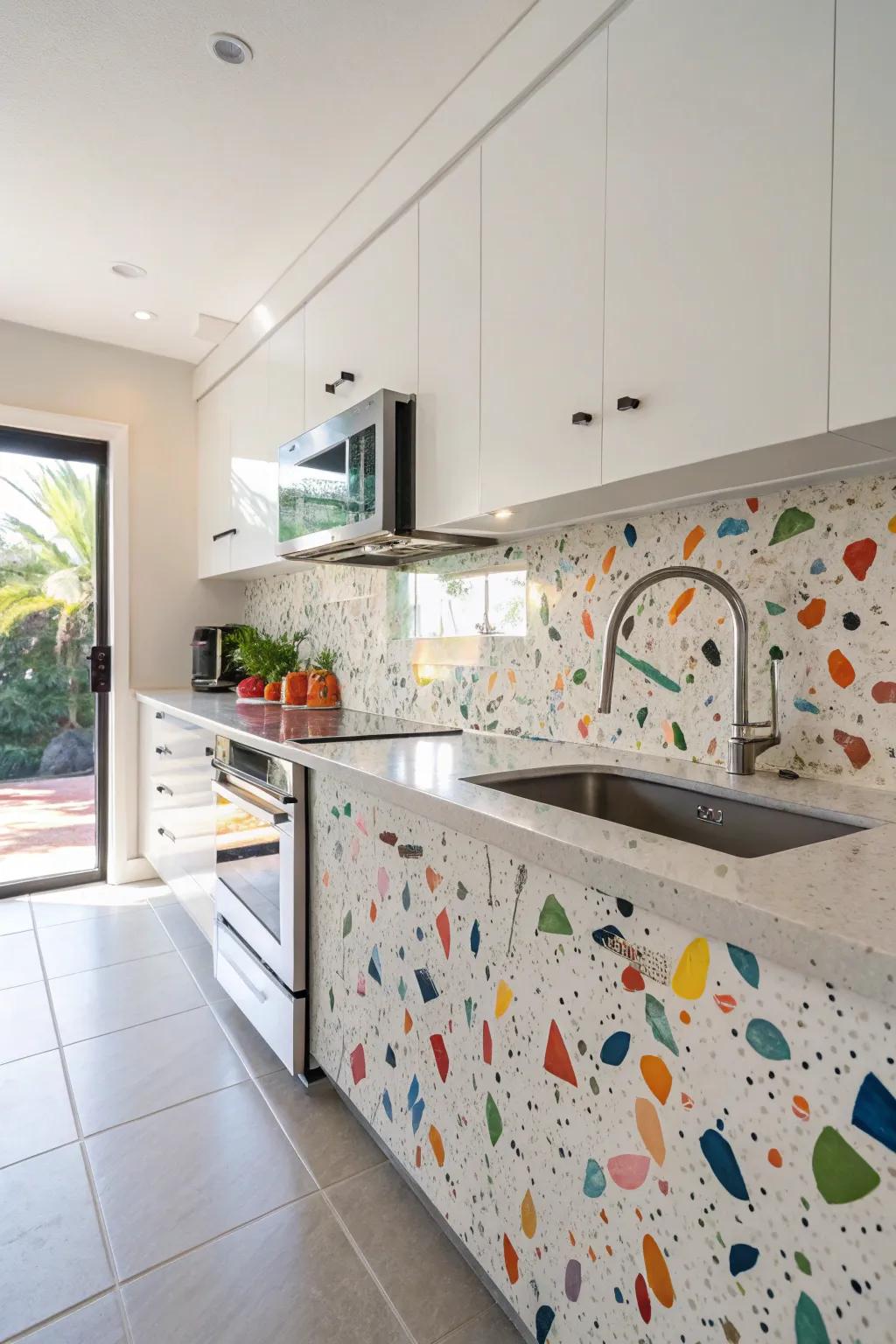 Rainbow terrazzo adds a playful and modern touch to your kitchen.