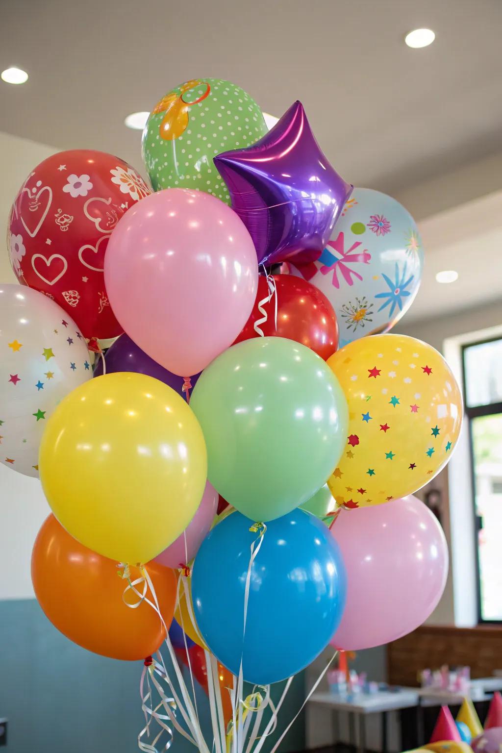 A vibrant and cheerful balloon bouquet.