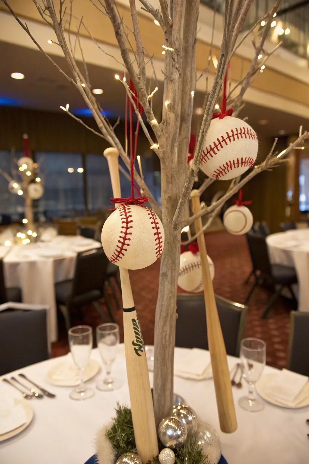 Personalized baseball ornaments add sparkle and charm to your table setting.