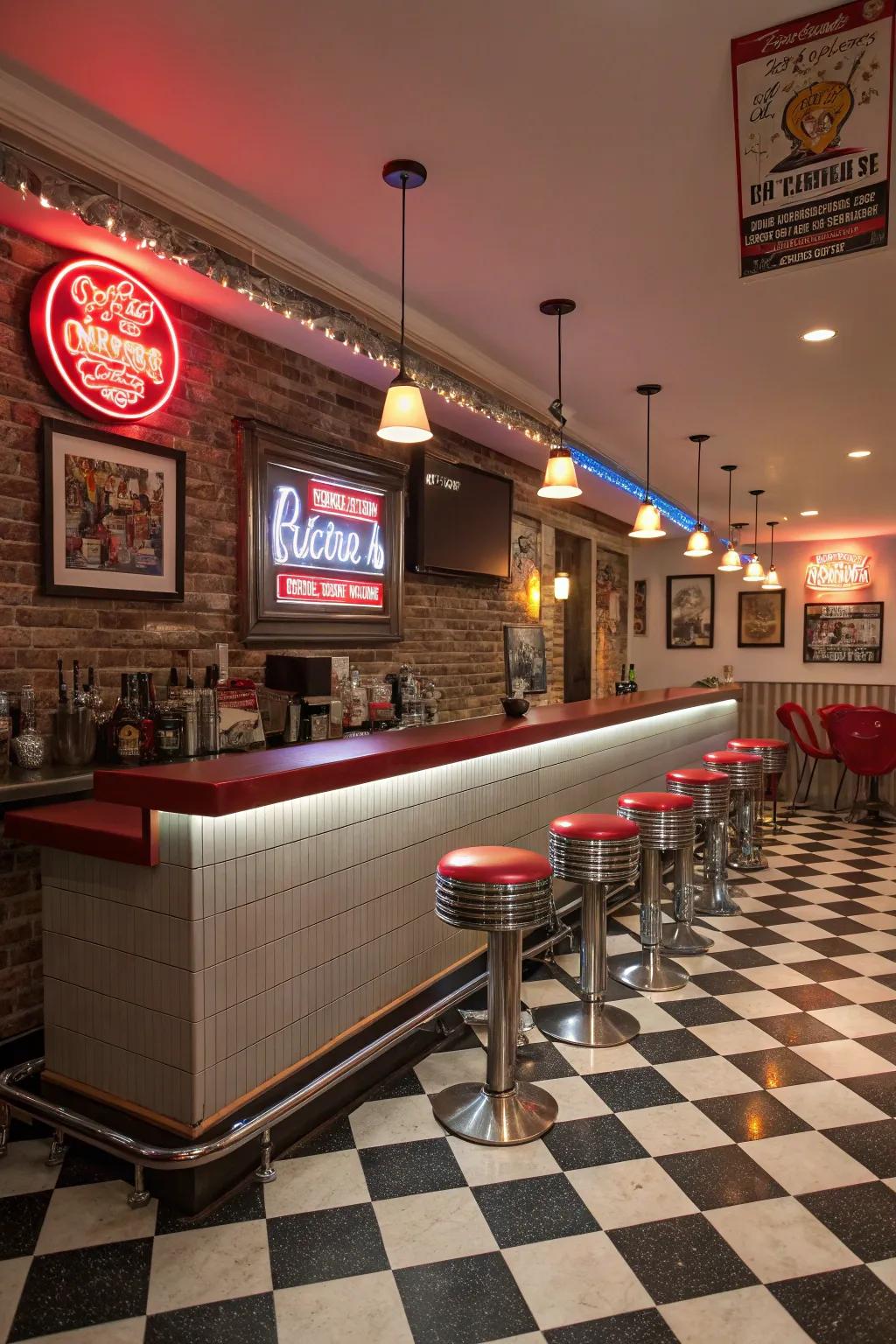 Travel back in time with a charming retro diner bar.