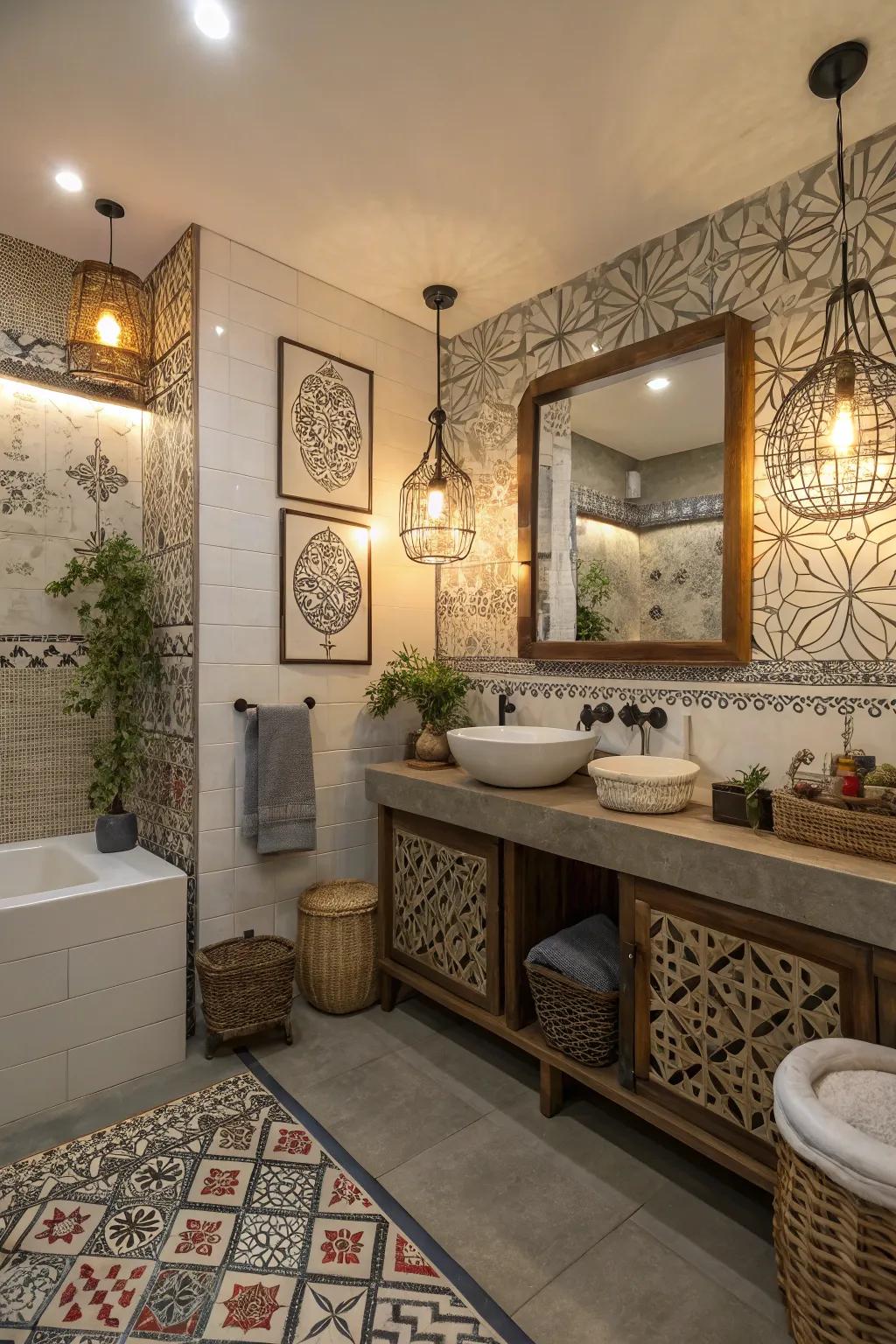 Cultural element decals bring global inspirations to your bathroom.