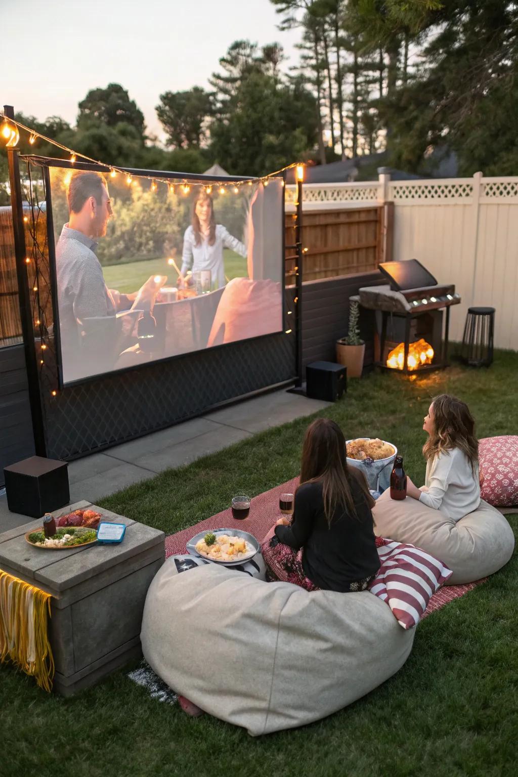 Enjoy films under the stars with an outdoor movie setup.