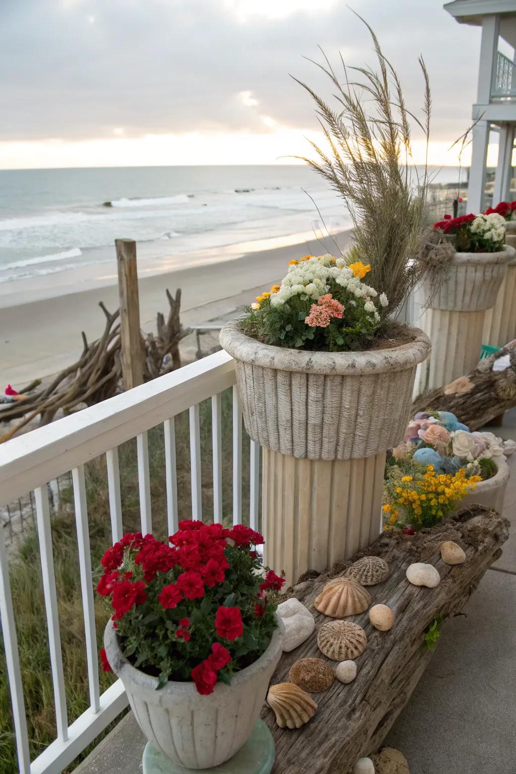 Seashell accents bring the ocean's charm right to your balcony.