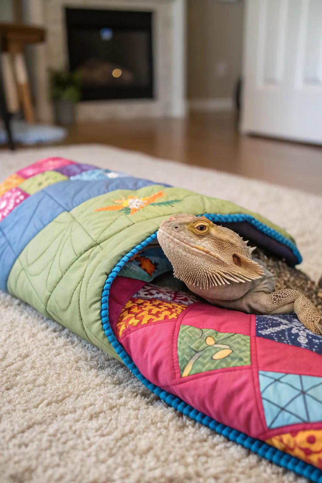 A quilted sleeping bag, ideal for snuggling on cooler nights.