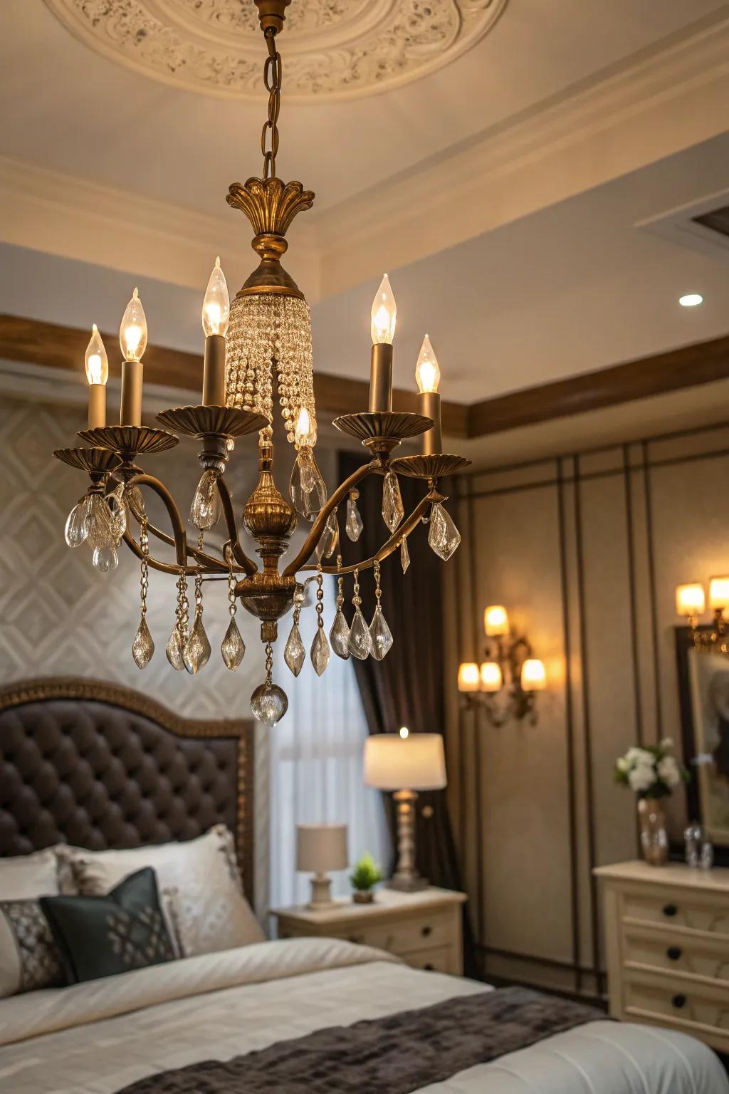 Vintage-inspired chandeliers evoke timeless elegance.