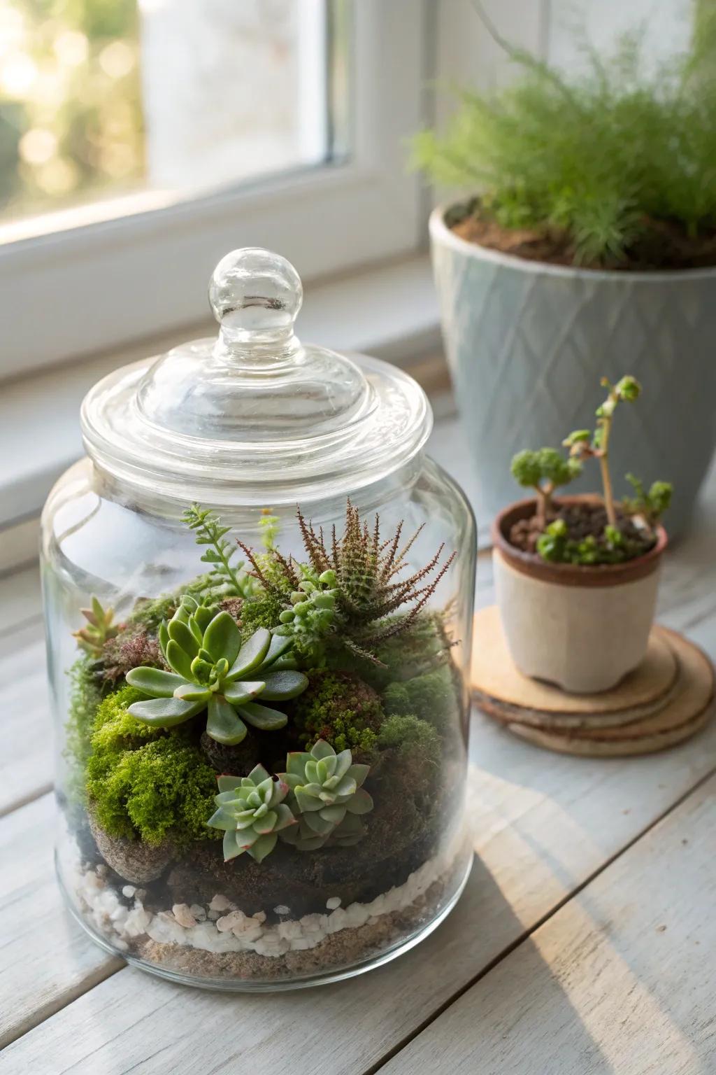 Embrace nature's elegance with a mini garden jar – the perfect blend of simplicity and charm for your space.