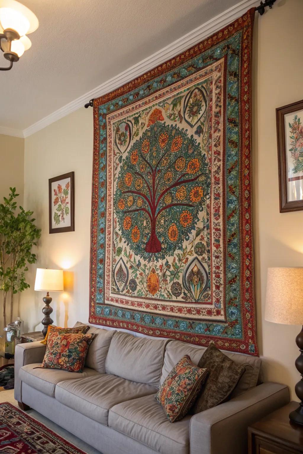 Artisan tapestries bring warmth and texture to a space.