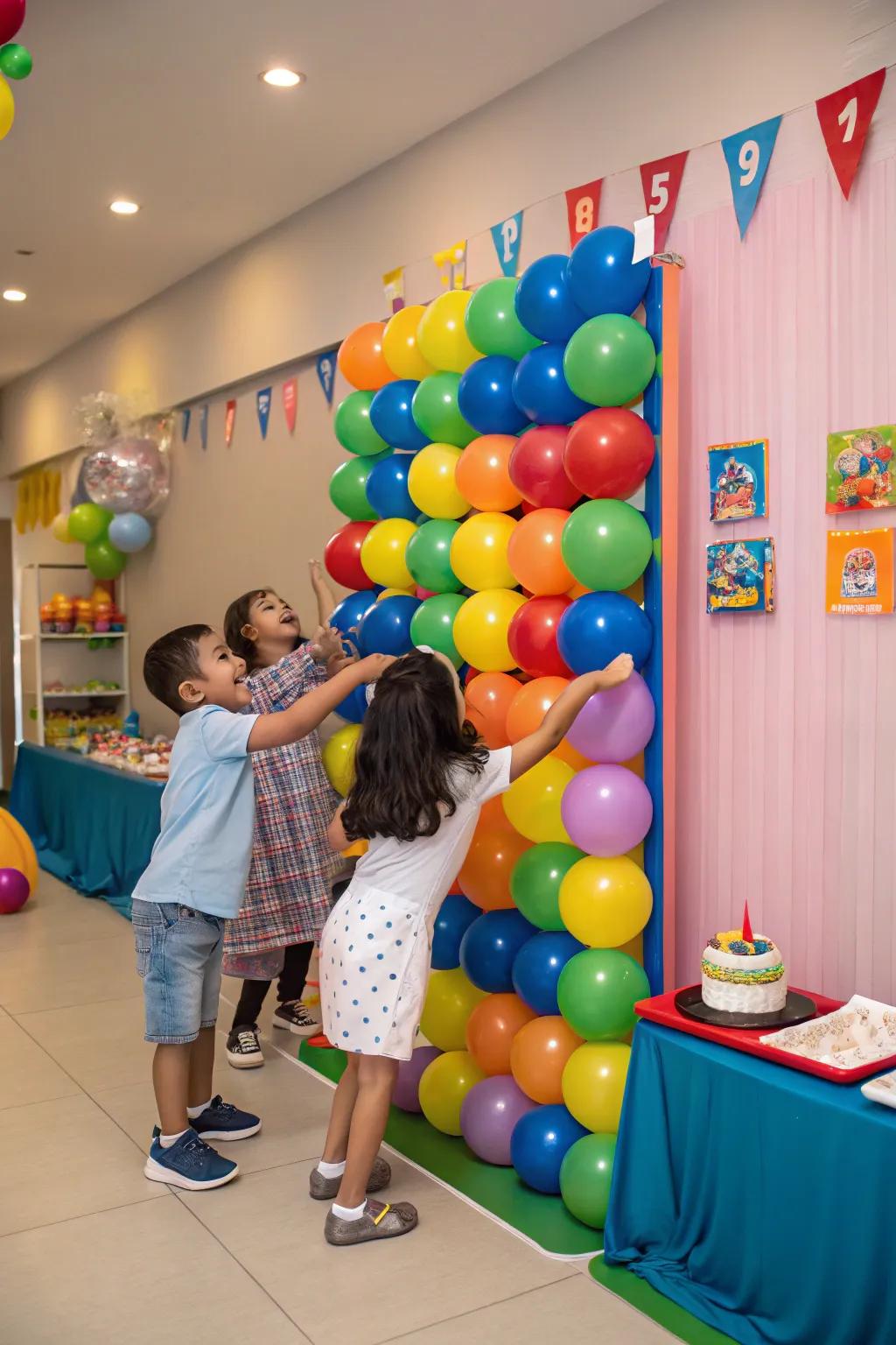 Kids enjoying interactive balloon games, adding excitement to a birthday celebration.