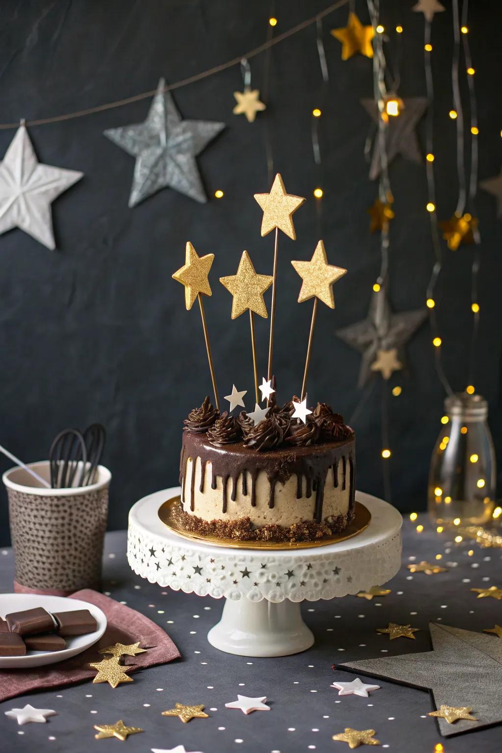 A cake with starry night decorations, capturing the wonder of the cosmos.