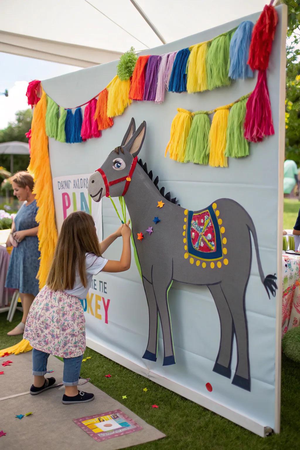 Mix crafting with fun in pin the tail on the donkey.