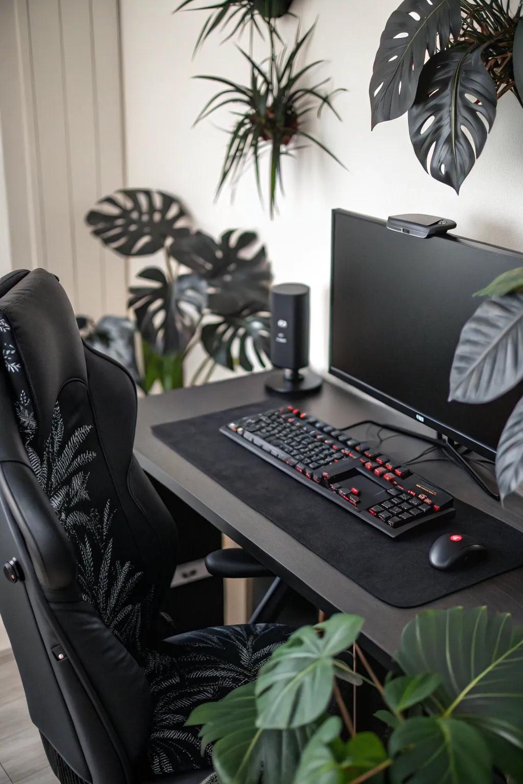 Decorative plants introduce a calming natural element to your gaming setup.