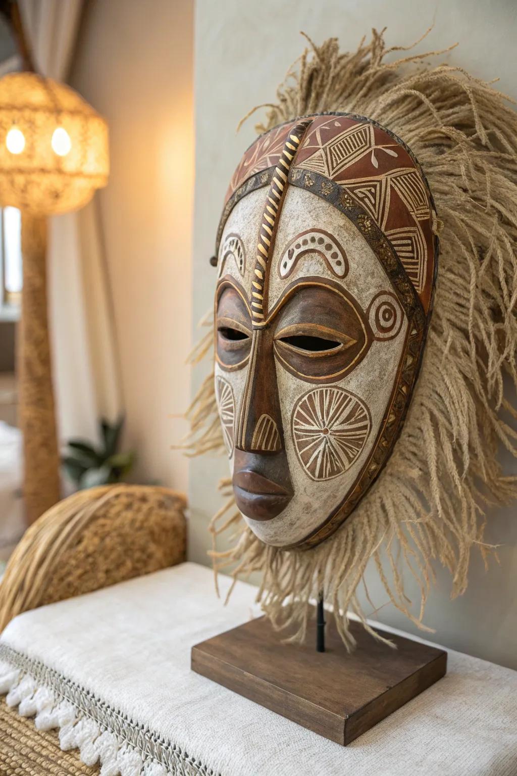 Celebrate cultural heritage with this elegant African-inspired mask, where simplicity meets artistry in a harmonious blend of Scandinavian and Boho styles.