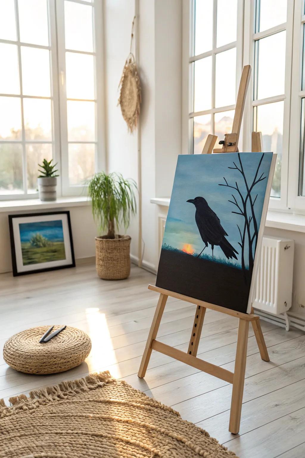 Bring the tranquility of a sunset indoors with this elegant bird silhouette painting.