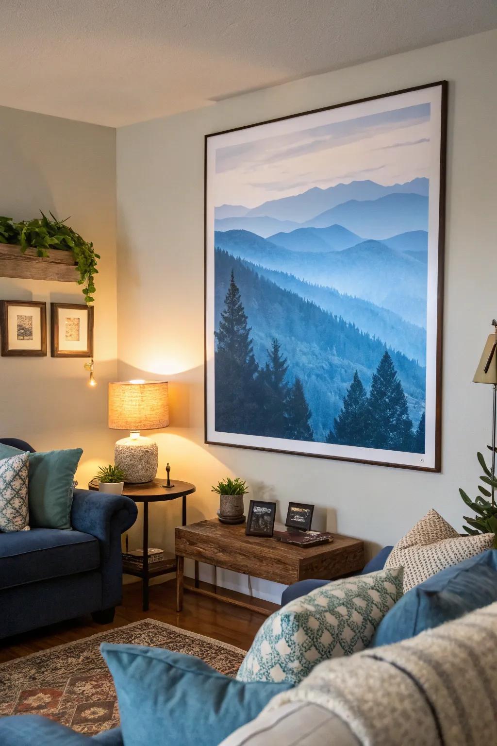 Experience the majesty of mountains with blue art.